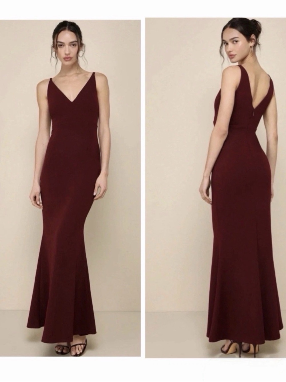 Lulu's Burgundy V-Neck Maxi Dress